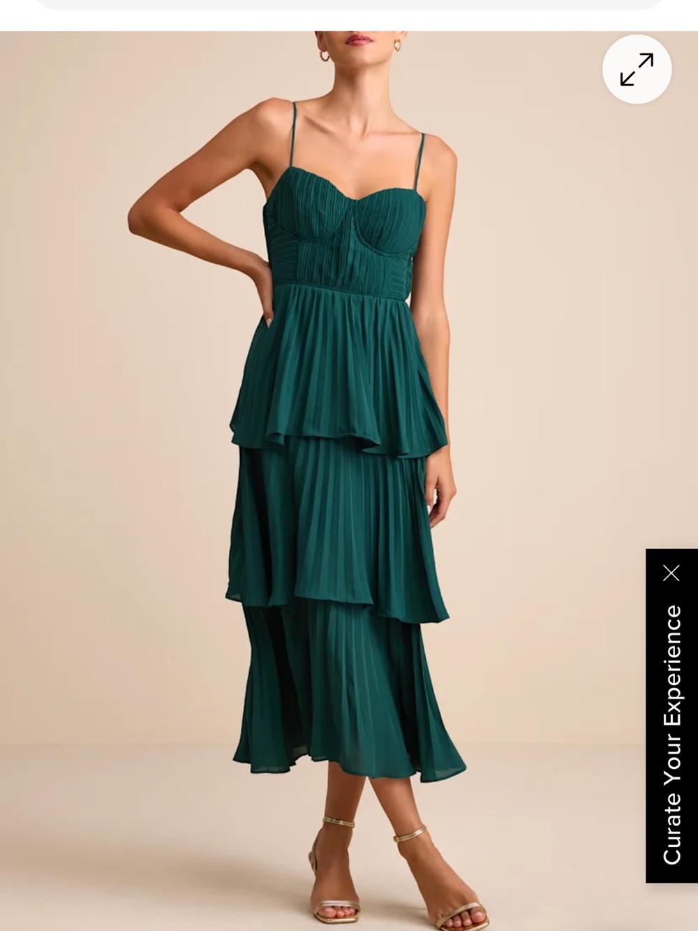 Lulu's Dark Green Tiered Pleated Midi Dress with Spaghetti Straps